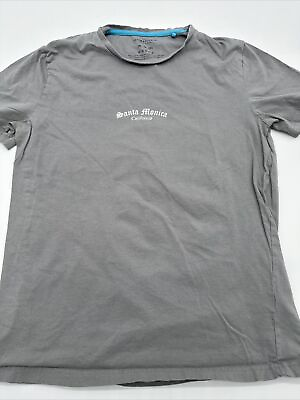 #ad Santa Monica California T Shirt Men Medium Spell Out Gray Denim amp; Flower…#6414 $3.75