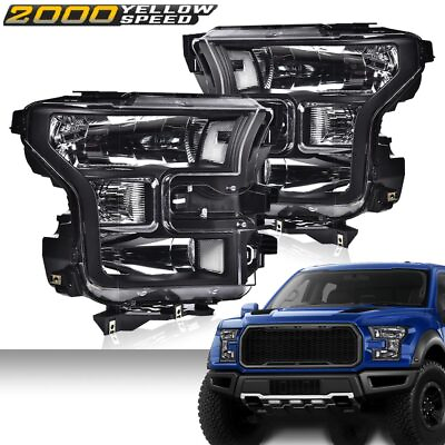 #ad Fit For 2015 2016 2017 Ford F150 Pickup LeftRight Clear Corner Black Headlights $98.44
