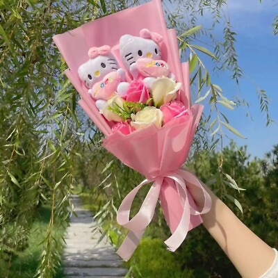 #ad Plushie Sanrio Hello Kitty Valentine Creative Bouquet Stuffed Animal with Hearts $28.80