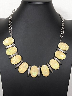 #ad Beachy Coastal Yellow Foil Acrylic Oval Panel Statement Necklace 23 in $9.09