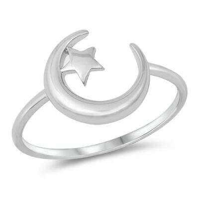 #ad Moon and Star kids Ladies 925 Sterling Silver Band Ring Sizes 4 10 NEW $14.62