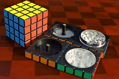 #ad 4 Piece Rubiks Cube Shape Theme Herb Spice Grinder Crusher 2.3in w Tool Tobacco $14.99