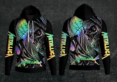 #ad Metallica Mad Skull Hoodie Full Print Sublimated Light Weight Pullover XL $25.99