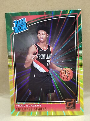 #ad 2018 Donruss Rated Rookies Holo Green and Yellow Laser Anfernee Simons Rookie RC $8.99