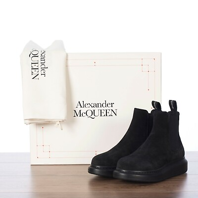 #ad ALEXANDER MCQUEEN 650$ Black Suede Chelsea Boots Rubber Soles $316.00
