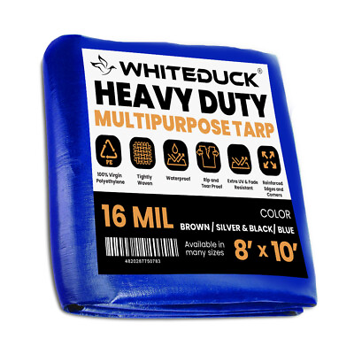 #ad WHITEDUCK 16 Mil Heavy Duty Blue Poly Tarpaulin All Weather Protection Cover $173.85