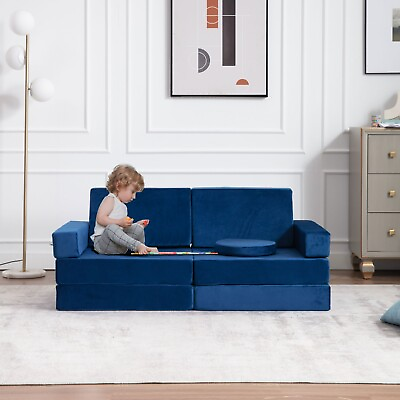 #ad 10 pcs Toddler Kids Modular Play Sofa Velvet Couch Lounge Chair Children Play $119.99