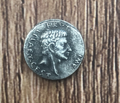 #ad Roman Coin Denario By Brutus 43 BC. Pileo between two daggers. Ides Of March. $8.99