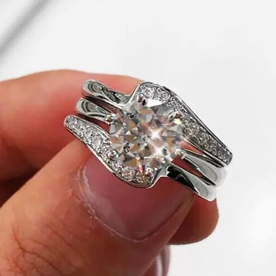 #ad Bridal Set Exquisite Engagement Ring Set 925 Silver Plated 2CT Simulated Diamond $25.61