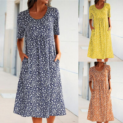 #ad Women Boho V Neck Maxi Dress Ladies Floral Short Sleeve Summer Beach Sundress $19.99