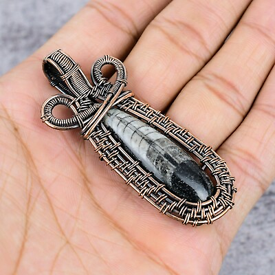#ad Orthoceras Fossil Gemstone Copper Wire Wrapped Handmade Gift Pendant Jewelry $16.99