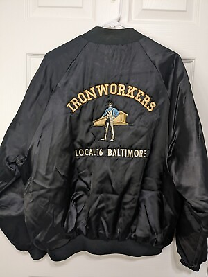 #ad Vintage King Louie Bomber Jacket Men#x27;s Large Black Pow Mia Vietnam $80.00