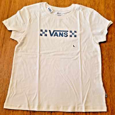 #ad Vans Logo Womens Tee Antique White Deco Check NWT Size Large $15.00