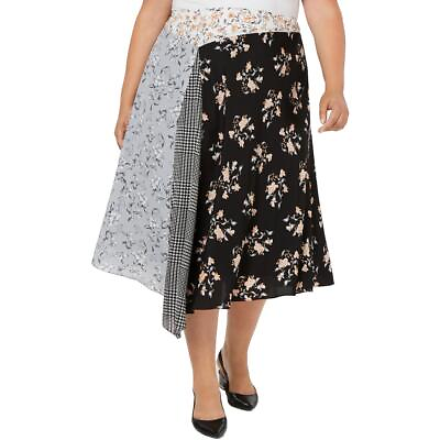 #ad Calvin Klein Womens Black Asymmetric Printed Midi Skirt Plus 16W BHFO 5315 $15.99