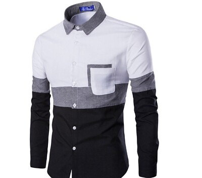#ad Casual Men‘s Cotton Dress Shirts Slim Fit T Shirt Cargo Lapel Long Sleeve Tops $26.67