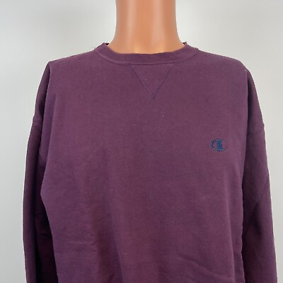 #ad Champion Basic Crewneck Sweatshirt Vtg 2000s Embroidered C Logo Purple Size XL $31.49