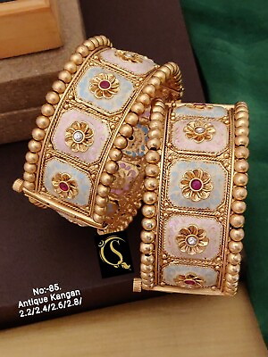 #ad Ethnic Gold Plated Indian Bollywood Jewelry CZ AD Fashion Rajwadi Bangles TF $46.99