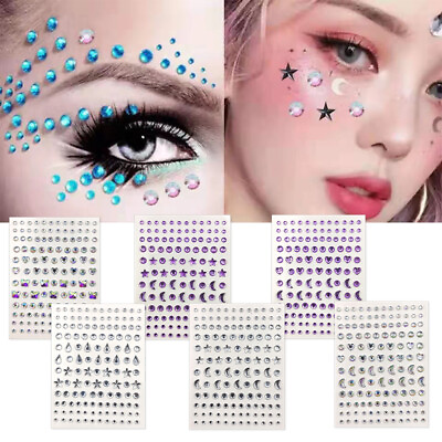 #ad Face Stickers Face Makeup Crystal Jewel Stickers Decoration Self Adhesive $1.54