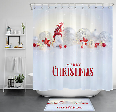 #ad Christmas Ball Funny Snowman Merry Xmas Shower Curtain Set for Bathroom Decor $12.99