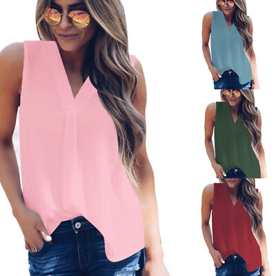 #ad Summer Womens Plus Size Fashion Tops Chiffon T Tops Sleeveless Vest Shirt $9.55