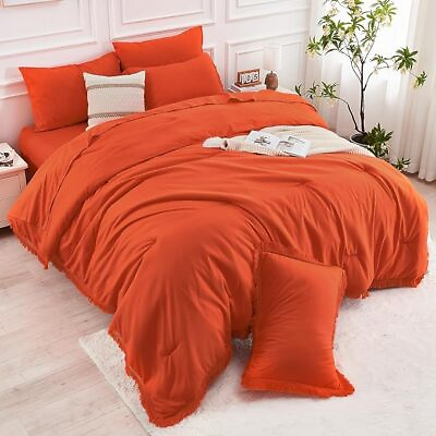#ad DECMAY Burnt Orange King Size Comforter Set 7 PiecesBed Set with Comforter $71.71