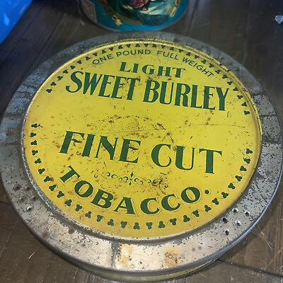 #ad SWEET BURLEY LIGHT ROUND TOBACCO TIN SPALDING AND MERRICK Co. Empty $40.00