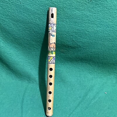 #ad Vintage Peru folk art hand painted frog and ethnic trims Andean flute $15.00