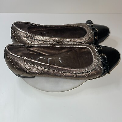 #ad AGL Ballet Flats Pewter Leather Black Patent Toe US 6 36 Buckle $20.59