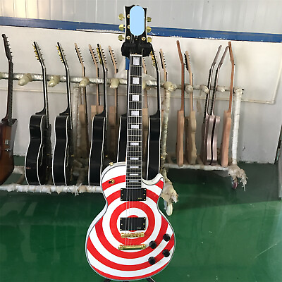 #ad Custom White Zark Electric Guitar Red Circle Black Fretboard Gold Parts 2EMG $261.86