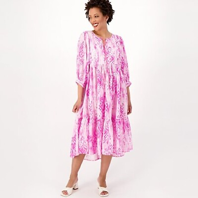 #ad Destination 365 Printed Midi Dress Pink Ikat XL A607283 $12.00