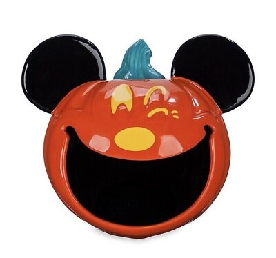#ad WDW Disney Parks Halloween Mickey Mouse Pumpkin Ceramic Candy Bowl Decor $47.53