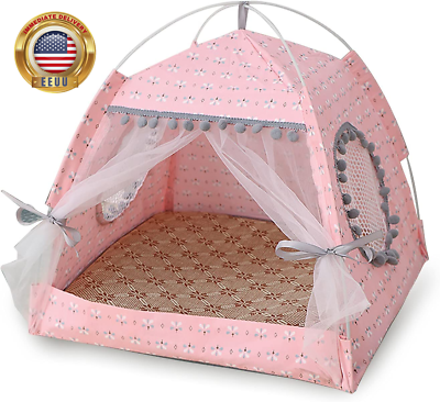 #ad Cat Princess Indoor Tent House Pet Dog Cute Floral Cave Nest Bed Portable Dog Te $30.01