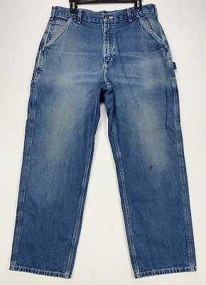 #ad Carhartt Men’s 34x30 Loose Original Fit Work Dungaree Blue Denim Jeans Washed $24.95