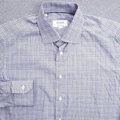 #ad ETON Dress Shirt 16 41 Large Contemporary Blue Plaid L S Size Mens $39.98