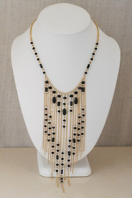 #ad Black Gold Fringe Bib Statement Necklace Beads Chain Tassel Layered Las Vegas $12.95
