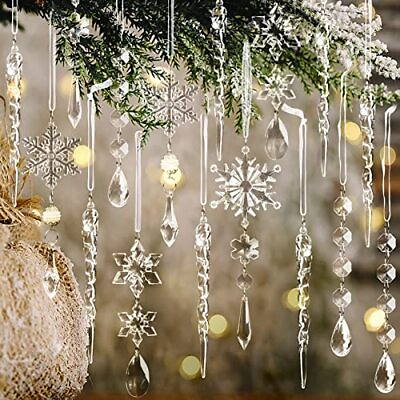 #ad 12pcs Christmas Tree Decoration Crystal Ornaments Hanging Acrylic Christmas $10.88