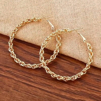 #ad Fashion Women Chunky Chain Hoop Earrings 18K Gold Plated Jewelry Decorations $13.98