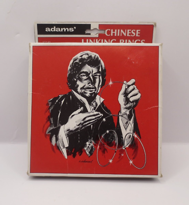 #ad Vintage Adams Chinese Linking Ring Set of 8 Metal Magic Rings with Original Box $9.95
