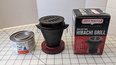 #ad Mini Japanese Hibachi Grill Smores Maker Wooden Base Cast Iron Grill Top w Fuel $49.99