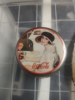 #ad Coca Cola Tin Container Box Round 1990 Antique Coke Advertising 3quot; $15.00