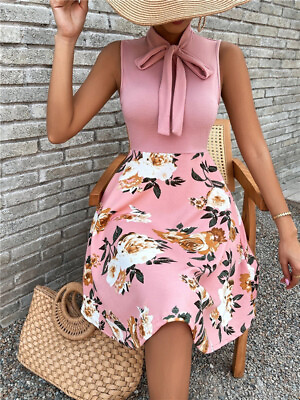 #ad Womens Dress Summer Mini Floral Dress Ladies Casual Holiday Beach Wear Pullover $22.49