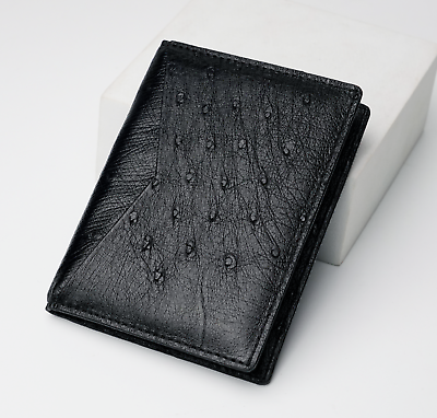 #ad Black Men Ostrich Leather Wallet Credit Card Holder Cash Clip Waterproof Giftbox $69.75