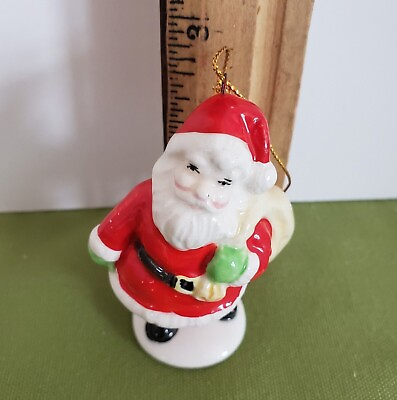 #ad Ceramic Santa Claus Christmas Figurine Ornament with Sack of Toys 2.75quot; T Japan $4.99