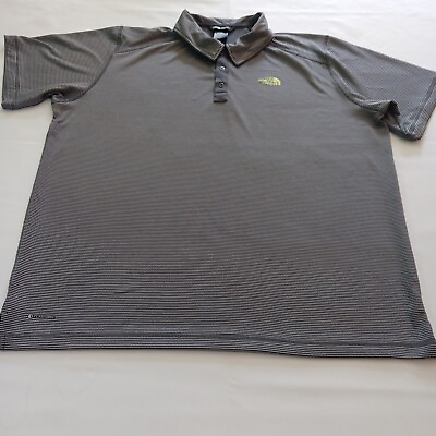 #ad The North Face 3 Button Men#x27;s Gray amp; White Stripes Polo Shirt Short Sleeve Sz XL $19.99