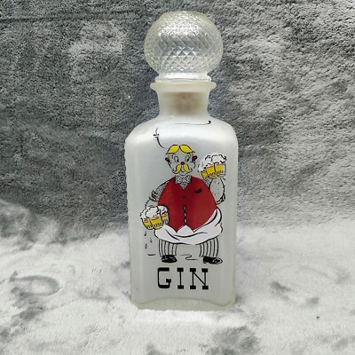 #ad Gin Frosted Decanter Vintage Glass Liquor Gay Fad Paint Bottle Bar Ware $19.99