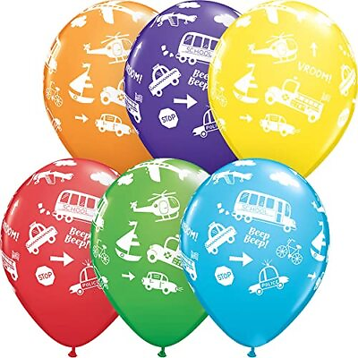 #ad 10 Pack 11quot; Cars Trucks Buses Planes Boat Latex Balloons with Matching Ribbons $8.89