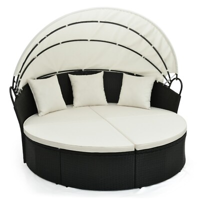#ad Clamshell Patio Outdoor Round Daybed Wicker Sofa W Retractable Canopy amp; Pillows $398.97
