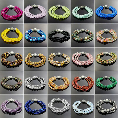 #ad 4mm 8mm Round Natural Stone Beads Handmade Layers Bracelet Magnetic Crystal Ball $14.99