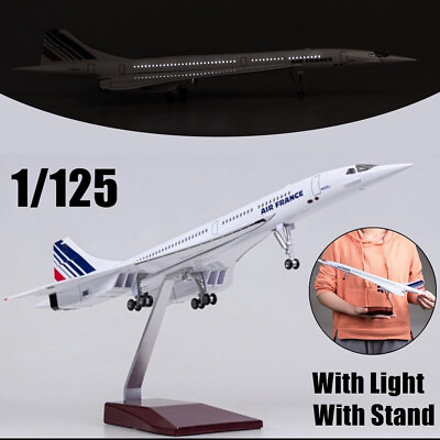 #ad 1 125 Air France Concorde Airplane Model With Lights Resin Plane for Collection $85.99