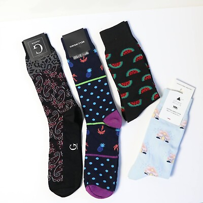 #ad New socks 4 pairs printed men unisex gift Grafton Bellissimo black tropical 7 12 $19.99